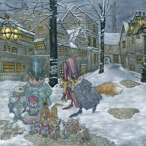 Stamping their feet upon the pavement stones to warm them