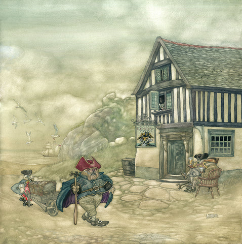 His sea-chest following behind him in a hand-barrow - Treasure Island